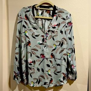 Zara Basic mint green top with colorful birds. Size M. Excellent condition.